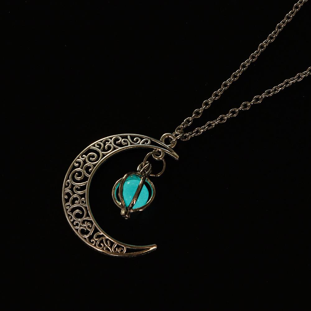 Fashion Xmas Gifts Luminous Necklace Silver Plated Glow In The Dark Moon&Pumpkin Pendant