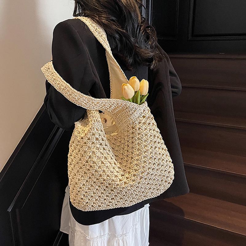 Yogodlns Casual Woven Straw Bag Large Capacity Fashionable Shoulder Beach Vacation Bag for Spring Summer Shopper Handbag Totes