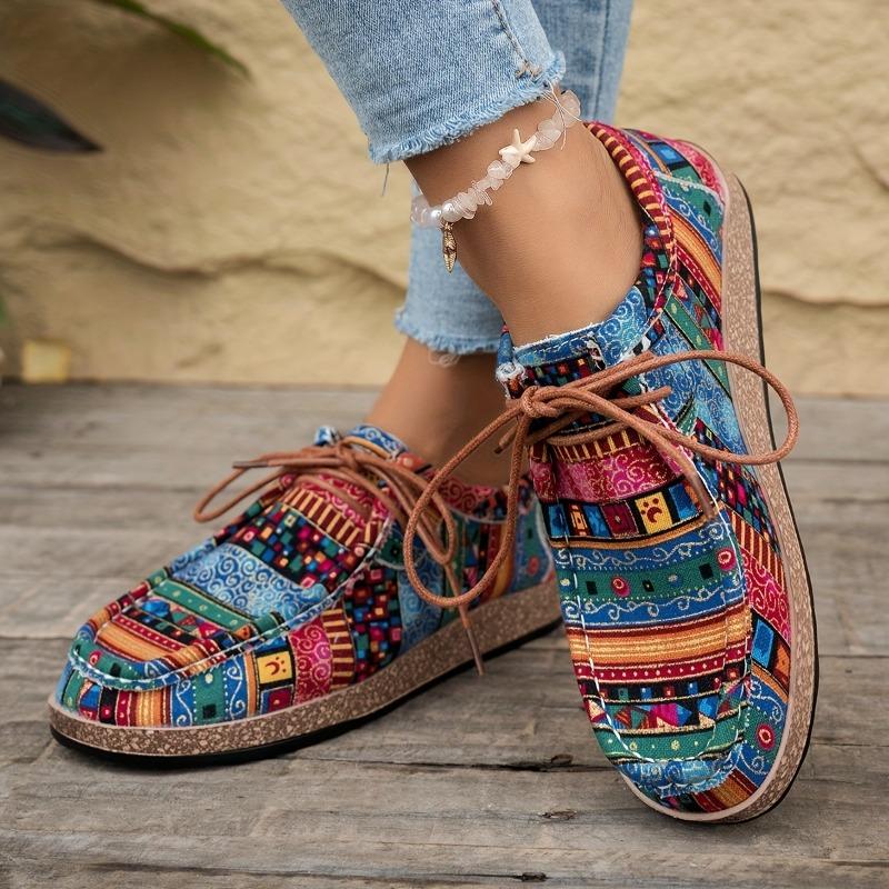 Women'S Casual Flat Sneakers - Colorful Patchwork Design Lightweight, Comfortable All-Season Shoes, Vibrant Sports Style | Breathable Fabric Upper