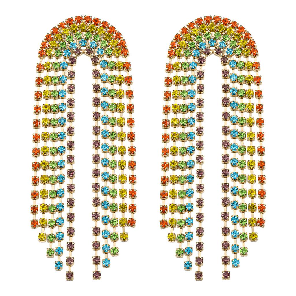 Full Diamond Rainbow Earrings Fashion Tassel Claw Chain Earrings Light Luxury Premium Sense Daily Versatile Earrings Women