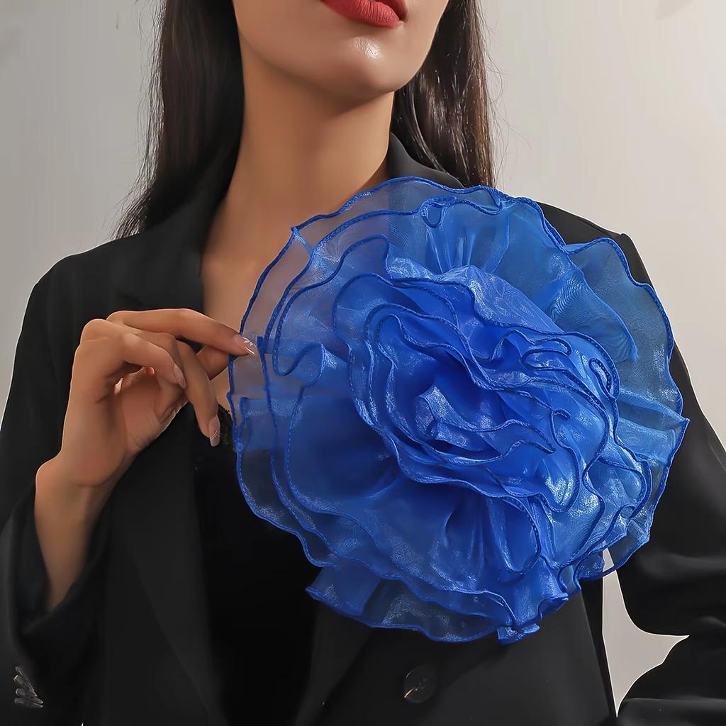Elegant 28CM Large Handmade Lace Rose Flower Brooch Fashionable French Exaggerated Floral Pin for Women Party Jewelry Gift