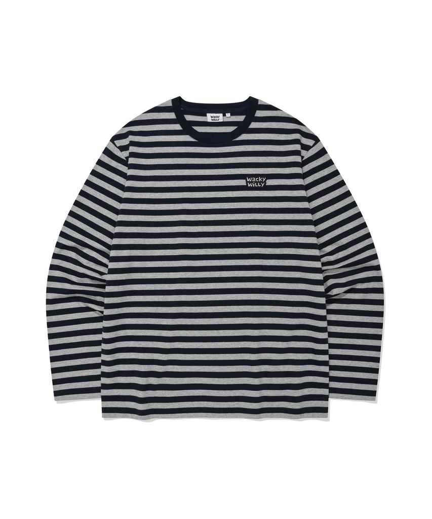 WACKY WILLY Small Logo Stripe Long Sleeve Navy