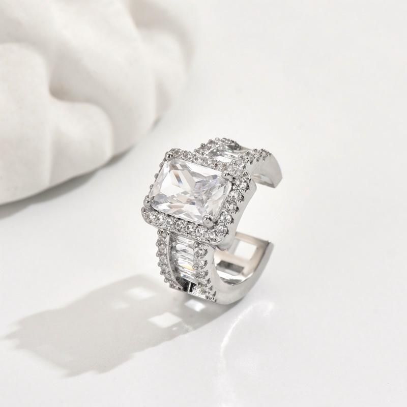 Square Zirconia No-Piercing Ear Cuff - Elegant European & American Cross-Border Style Earrings