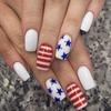 Independence Day Press On Nail French Tips Fake Nail 4th of July Patriotic False Nail Full Cover Design Acrylic Nail