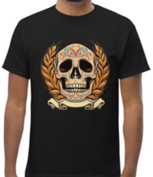 Painted Skull With Gold Leaves Graphic T-Shirt S разноцветный