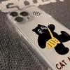 Cute Black Cat & Fish Clear Phone Case, Cartoon Animal Shockproof Cover for iPhone