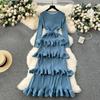 High-end banquet dress, high-end light luxury, niche ruffle edge cake skirt, heavy industry pleated slim-fitting long dress