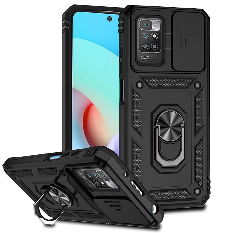 Shockproof Armor Case For Xiaomi Redmi 10 10C 10A 9C 9A 11A 12C Slide Camera Lens Protective Cover Ring Stand Holder Funda Coque