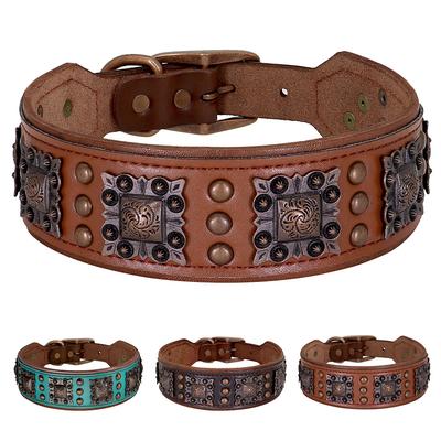 Collar de Lujo para Perro de Cuero Genuino Ancho de 2 Pulgadas Collares para Perro con Púas Geniales Remaches Metálicos Duraderos Collares para Pitbull Pastor Alemán