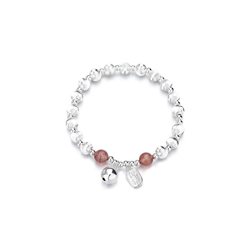 S925 Sterling Silver Cat’s Eye Bead Strawberry Crystal Fortune Bracelet, Niche Chinese Style Women’s Jewelry
