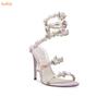 Fashion Butterfly Flower Crystal Ankle Wrap Sandals Bling Bling Flower Stiletto Heels Shoes Pointed Toe Women Newest Modern Sandals
