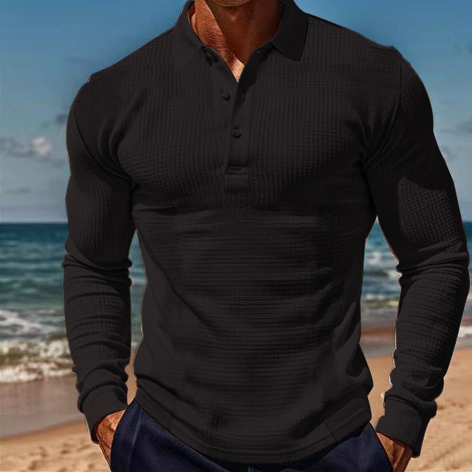 

Мужская футболка W Affle Sports Casual Lapel Button Slim Long Sleeve Po Lo Shirt For Men L чёрный