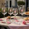 Bicchieri di Lusso per Feste Bicchiere da Vino Rosso con Rose e Foglie Verdi Decorato, Calice Trasparente Squisito Design Floreale, Bicchiere Decorativo,