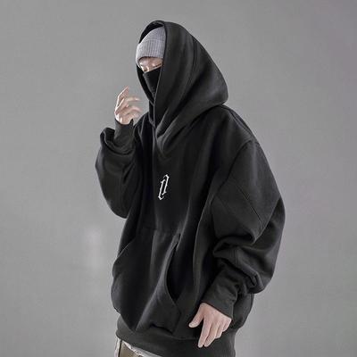 סוודרים עם קפוצ'ון סוודר הגותי Harajuku Hiphop קפוצ'ון שחור אוברסייז BF סגנון גולף כהה בגדי פאנק קז'ואל מגניבים