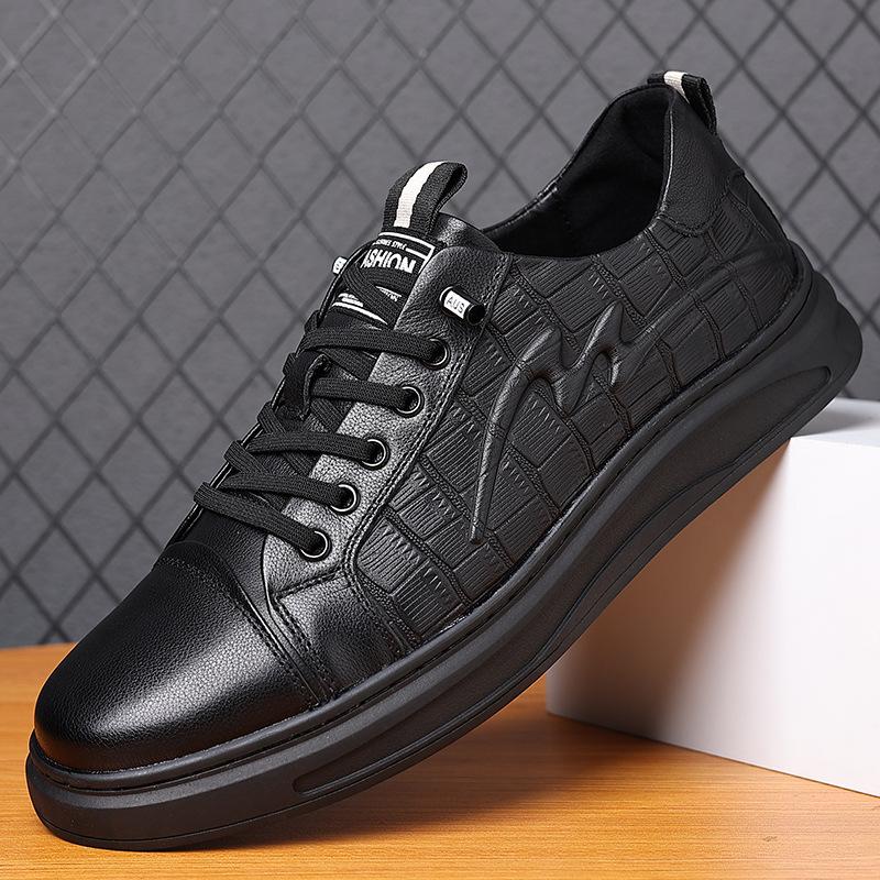 

Натуральные черные кроссовки, мужская обувь, модная обувь, новая весенняя повседневная кожаная обувь из воловьей кожи с принтом, мужская обувь 44