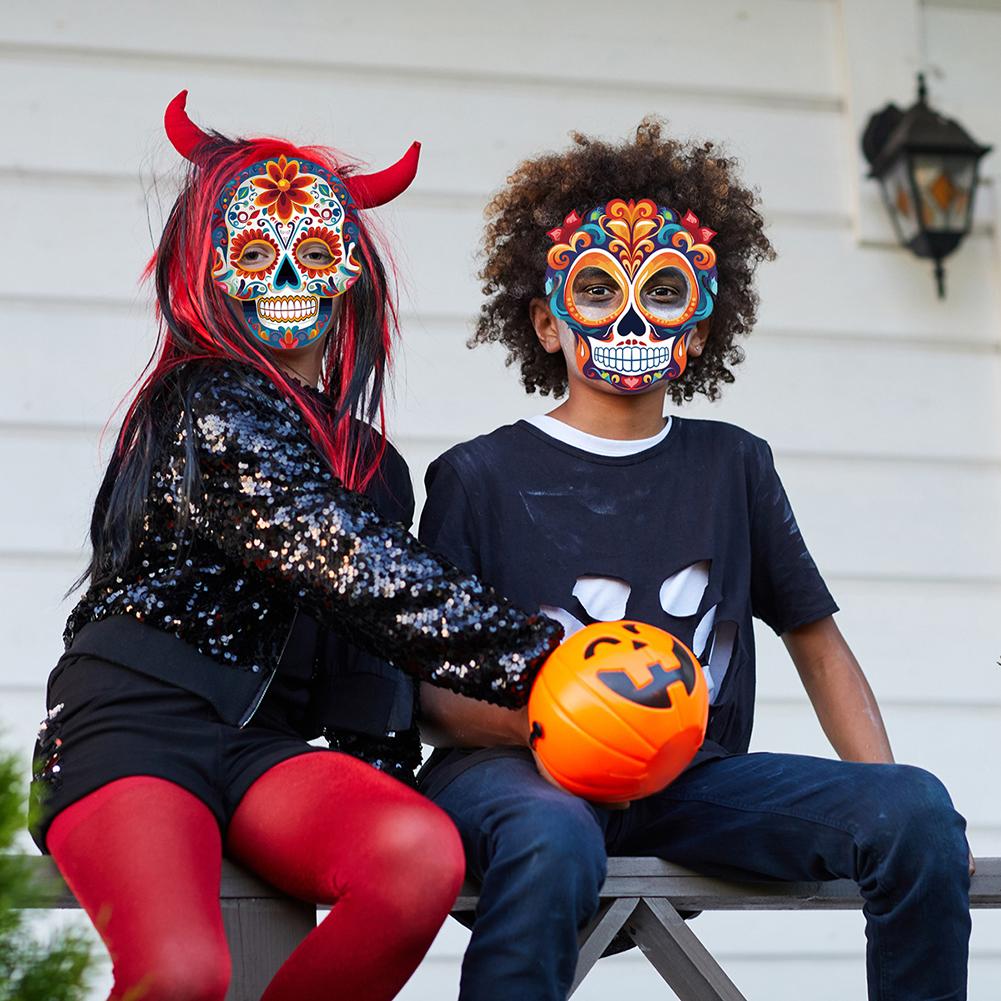 6PCS Mexican Holiday Paper Mask Sugars Skulls Paper Mask Full Face Mask with Elastic String Traditional Party Cosplay Prop Mask