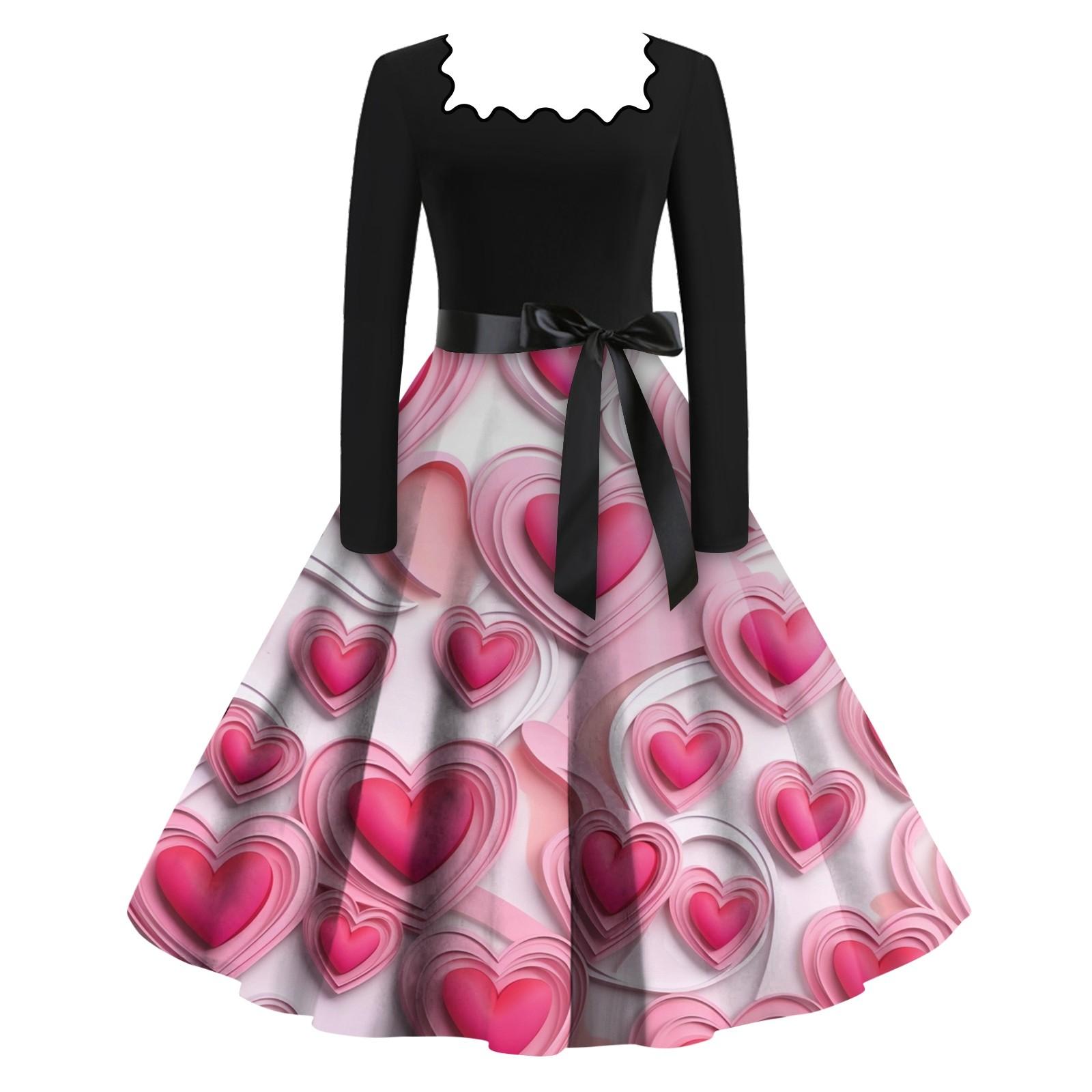 

Женские повседневные модные винтажные платья с квадратным вырезом и длинными рукавами на День святого Валентина