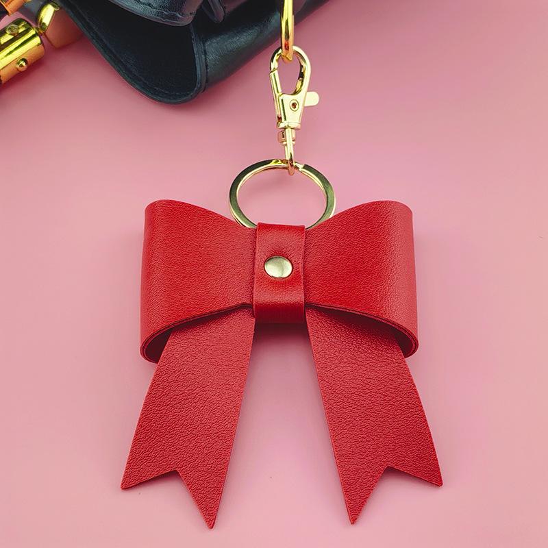 Simple Bow Leather Keychain Xiaohongshu Same Car Keychain Bow Bag Hanging