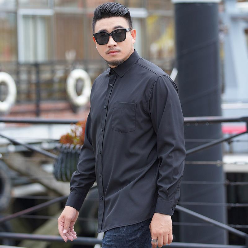 Oversized Men's Casual Shirt Men's Business Loose Fit Plus Fat Large-sized Solid Color Long Sleeved Shirt