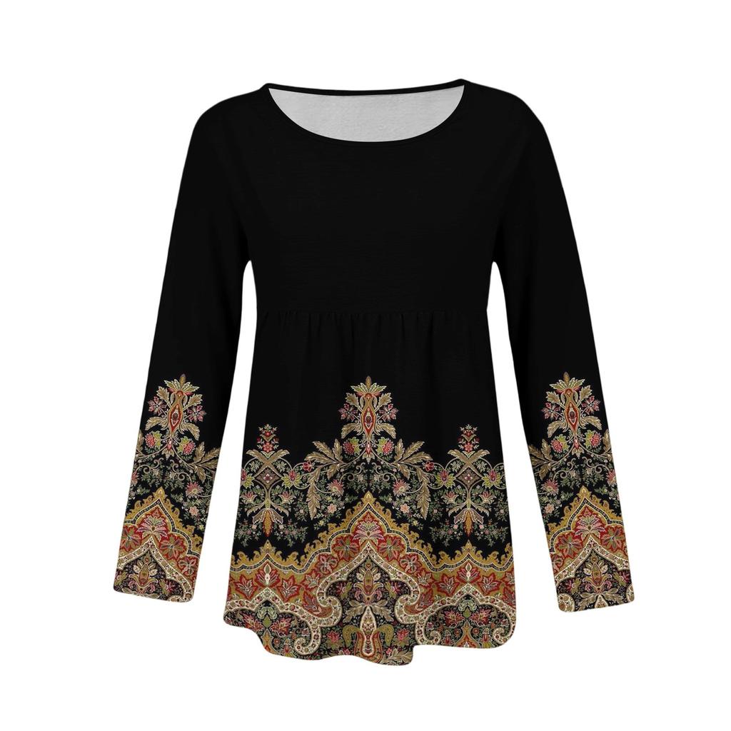 Damen Casual Mode Locker Rundhals Blumenmuster Langarm Oberteil