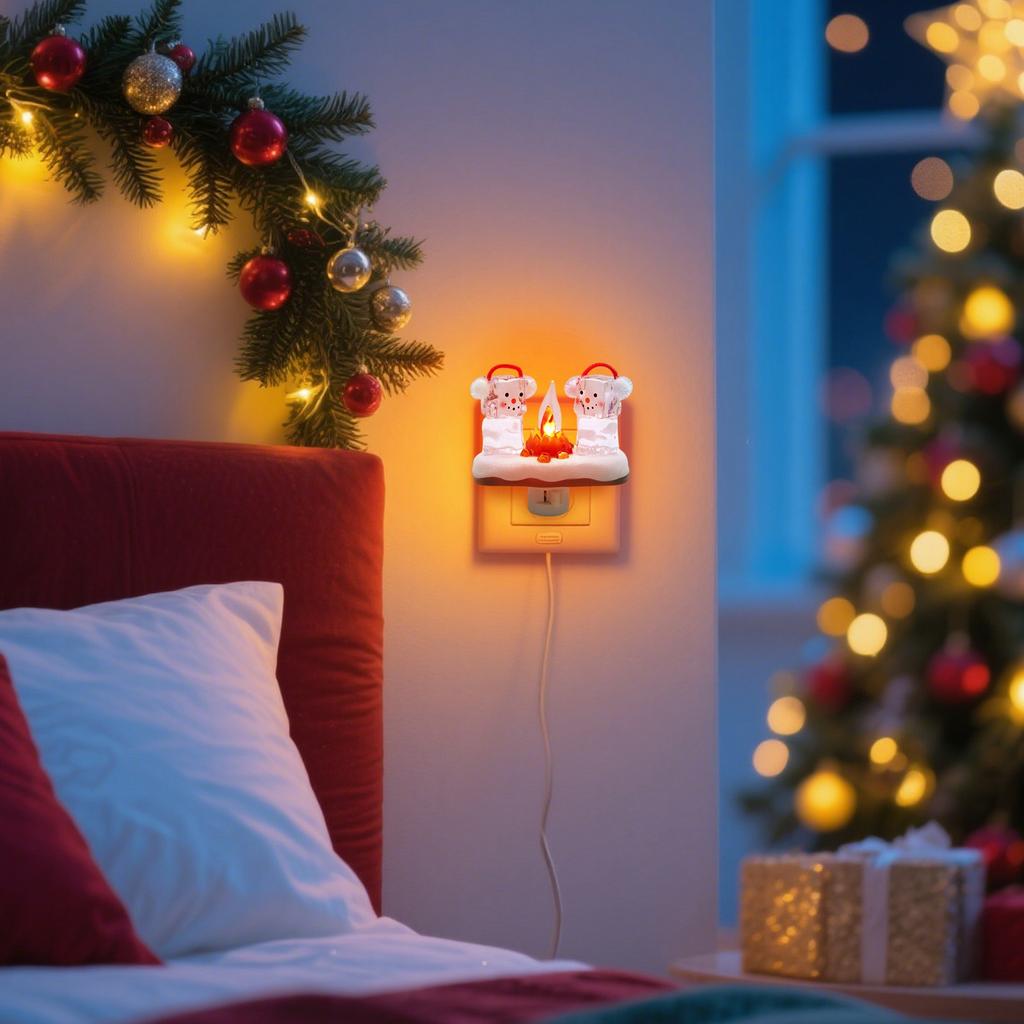 Gnome Dwarf Bonfire Flashing Night Light, Gnome Dwarf Fire Marshmallow Night Light, 4 Inch LED Fake Bonfire Night Light Plugs Into The Wall