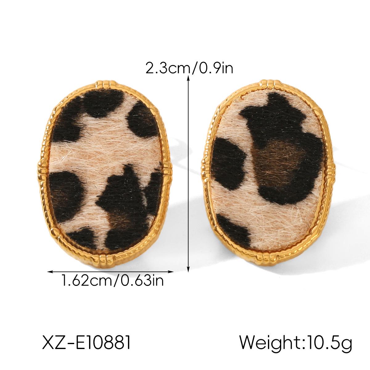 

European and American Oval Leopard Print Stainless Steel Earrings, Non-Fading Titanium Steel Stud Earrings, Versatile Luxury Ear Jewelry for Women. One Size