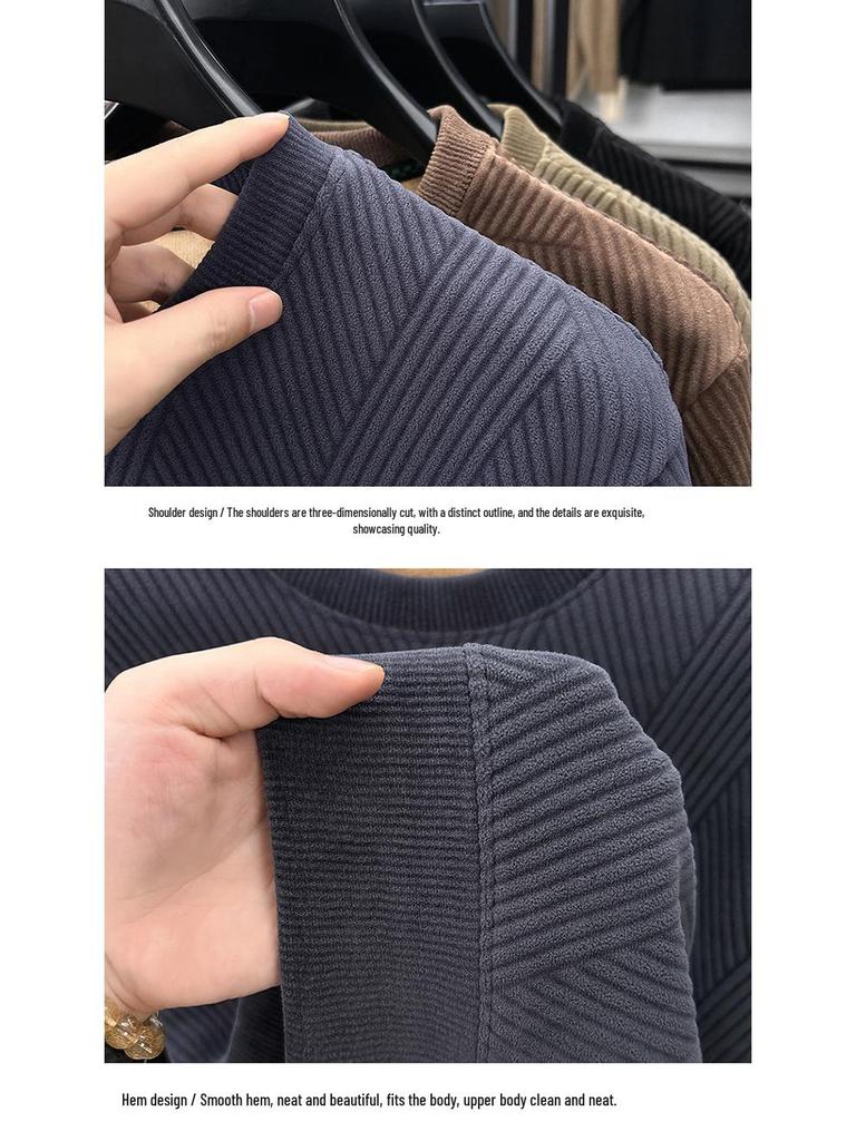 Men's Fashion Long-Sleeve Velvet Warm Hoodie - Autumn/Winter Round Neck Knit Casual Top