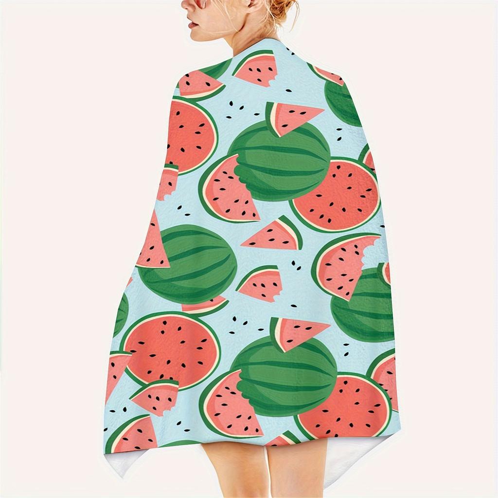Cartoon Watermelon Print Beach Towel, Fruit Theme Quick-Dry Soft Absorbent Bath Towel, Sand-Resistant Lightweight Beach Towel