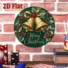 Metal Wall Art Vintage Christmas Bells Sign Golden Holly Dark Green Decor