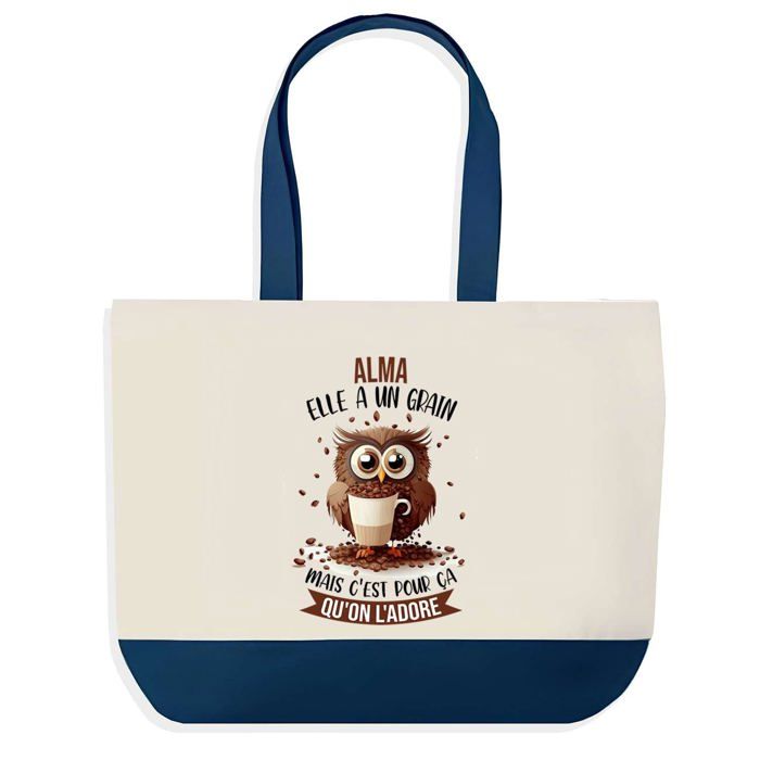 Tote bag - PLANETEE - Alma - Bleu - Motif chouette - 40 x 45 cm