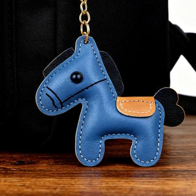 Keychain Pendant Synthetic Leather Horse Charm Keyring with Rope Vibrant Colors Key Holder Bag Accessory