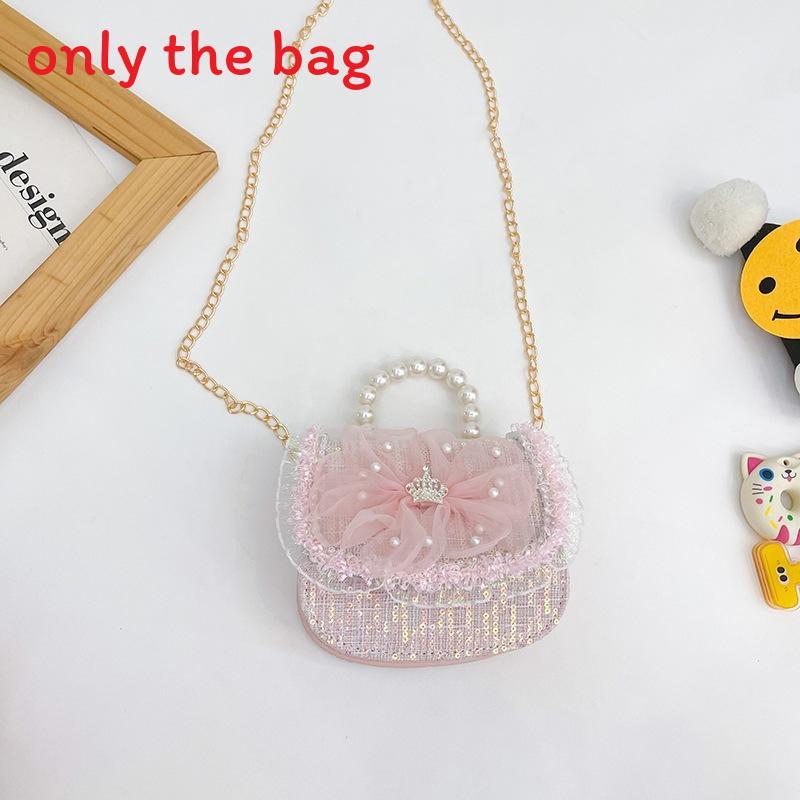 Childrens Canvas Bag With Artificial Pearl Handle And Butterfly Cartoon Pattern For Daily Use