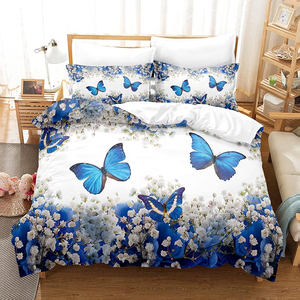 Fantasy Blomma Fjäril Påslakanset För Vuxna,Tonåringar,Lyxigt 3D-Tryckt Färgglada Fjärilar Och Ros Polyester Sängkläder Set