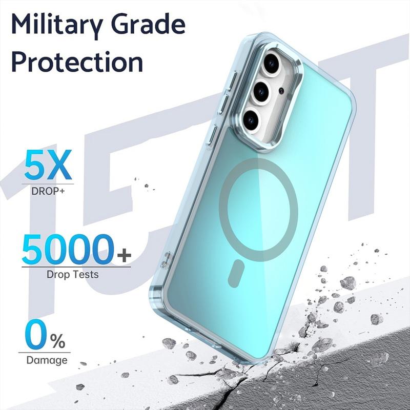 Camera Stand Wireless Charge Magnetic Phone Case For Samsung S25 Ultra S24 FE S23 A56 A36 A16 A55 A06 A35 Solid Color Shockproof Hard PC Phone Cover