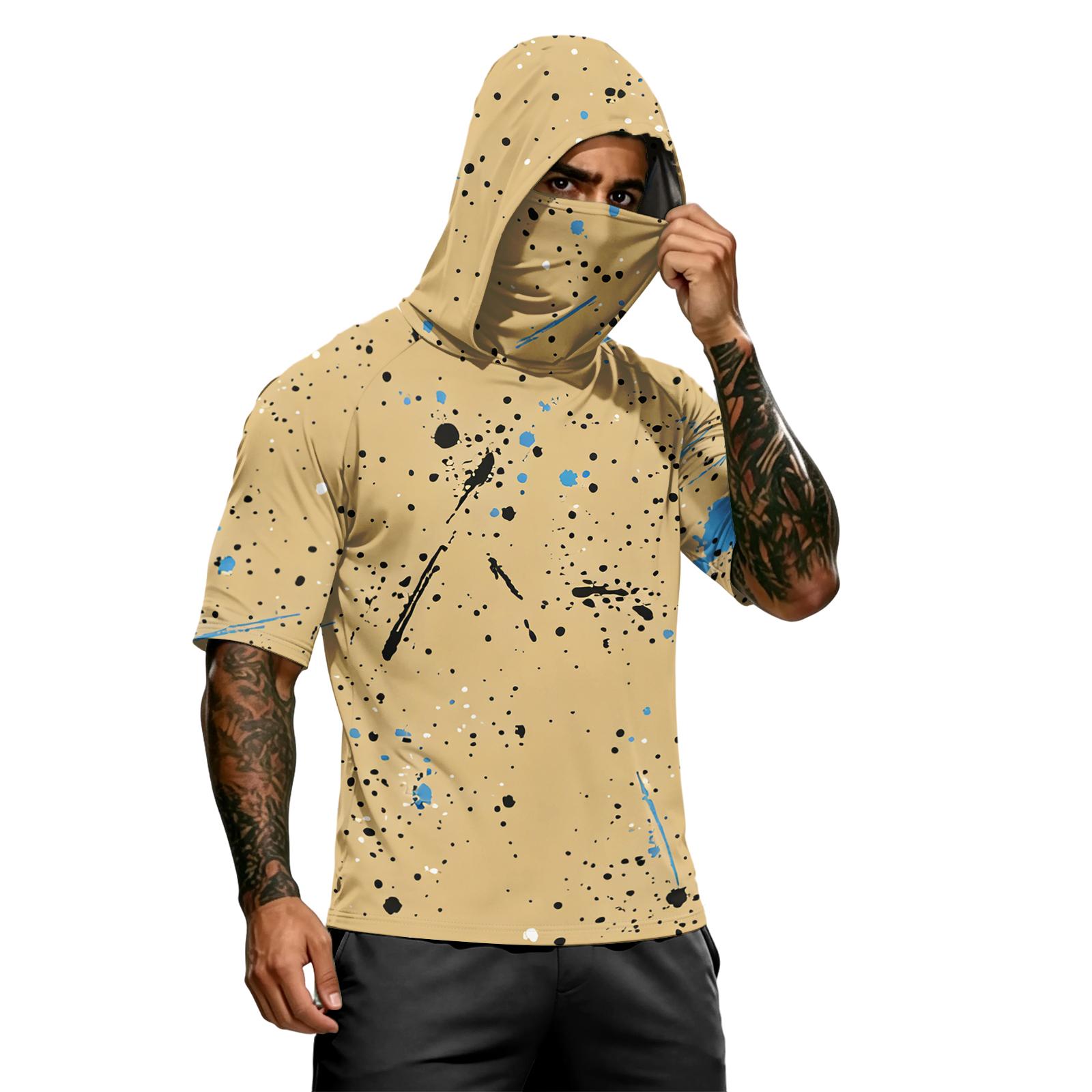 

Men s Short Sleeve Hoodie Pullover with Abstract Paint Splatter Print Relaxed Fit Casual Lightweight Top for Everyday Wear XXL хаки