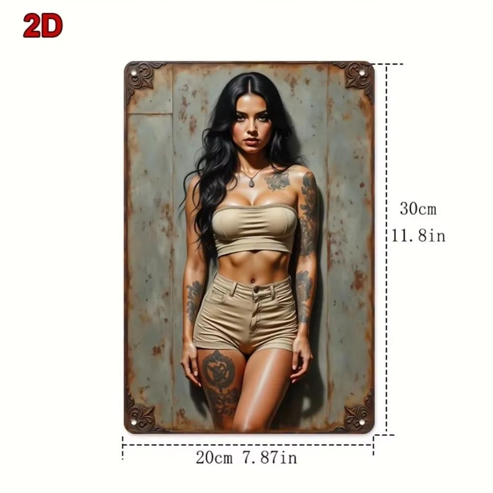 Retro Tatto Dívka Kovový Plechový Značka Vintage Nástěnná Dekorace 8x12 Domácí Bar Kavárna
