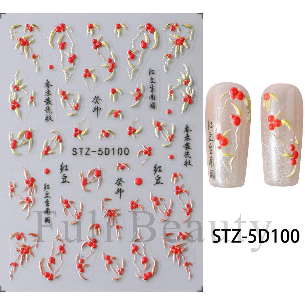 Nail Art Sticker, Relief 5D Three-Dimensional Spring Pink Cherry Blossom Small Flower Adhesive Nail Sticker