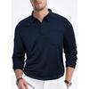 Men White Textured Long Sleeve Polo Shirt with Chest Pocket Casual Business Top