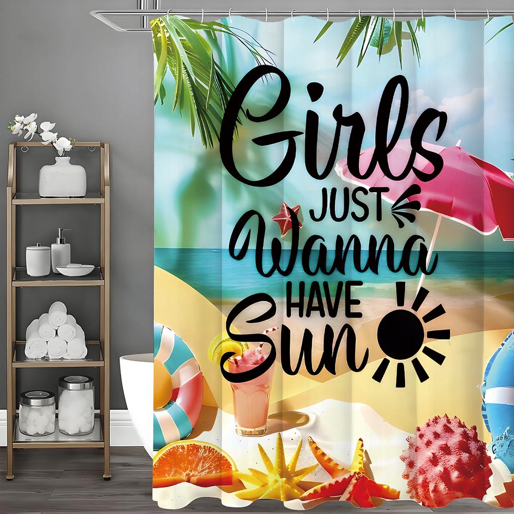 

Летний океанский пляжный зонт в стиле инс, декоративная занавеска для душа для ванной комнаты, водонепроницаемая занавеска для душа с крючками 90*180cm