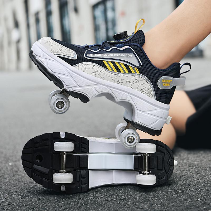 Deformation Roller Skating Roller Skates Adult Boys and Girls Students Shrink Invisible Four-wheel Double Row Runaway Shoes New