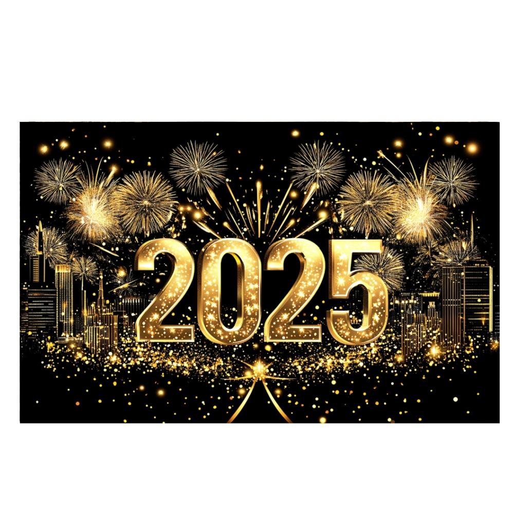 2025 New Year Theme Party Background Fireworks Golden Balloon Clock Banner Decoration Happy New Year Family Photo Supplies