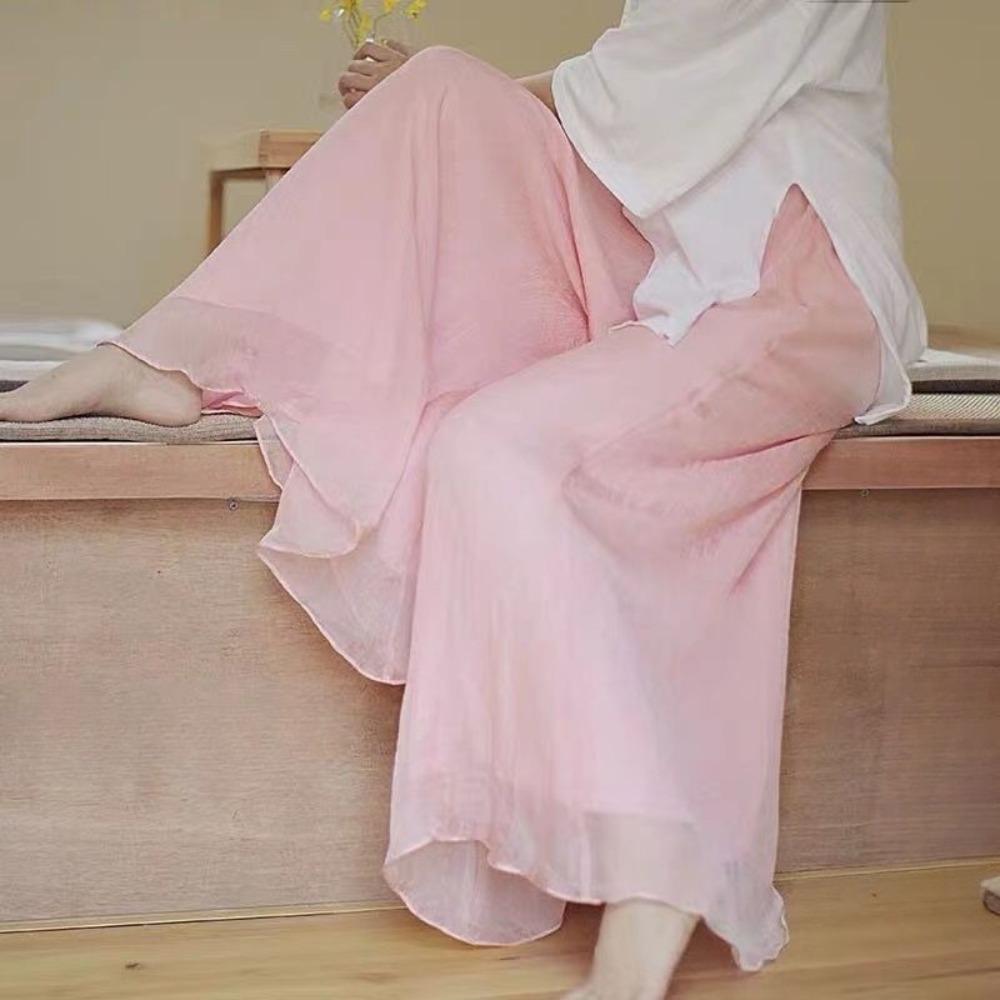 WTEMPO Trousers Skirt Chiffon Wide-leg Pants Double-layer Pendant Feeling National Style Hanfu Bottoming Horse Skirt Lining