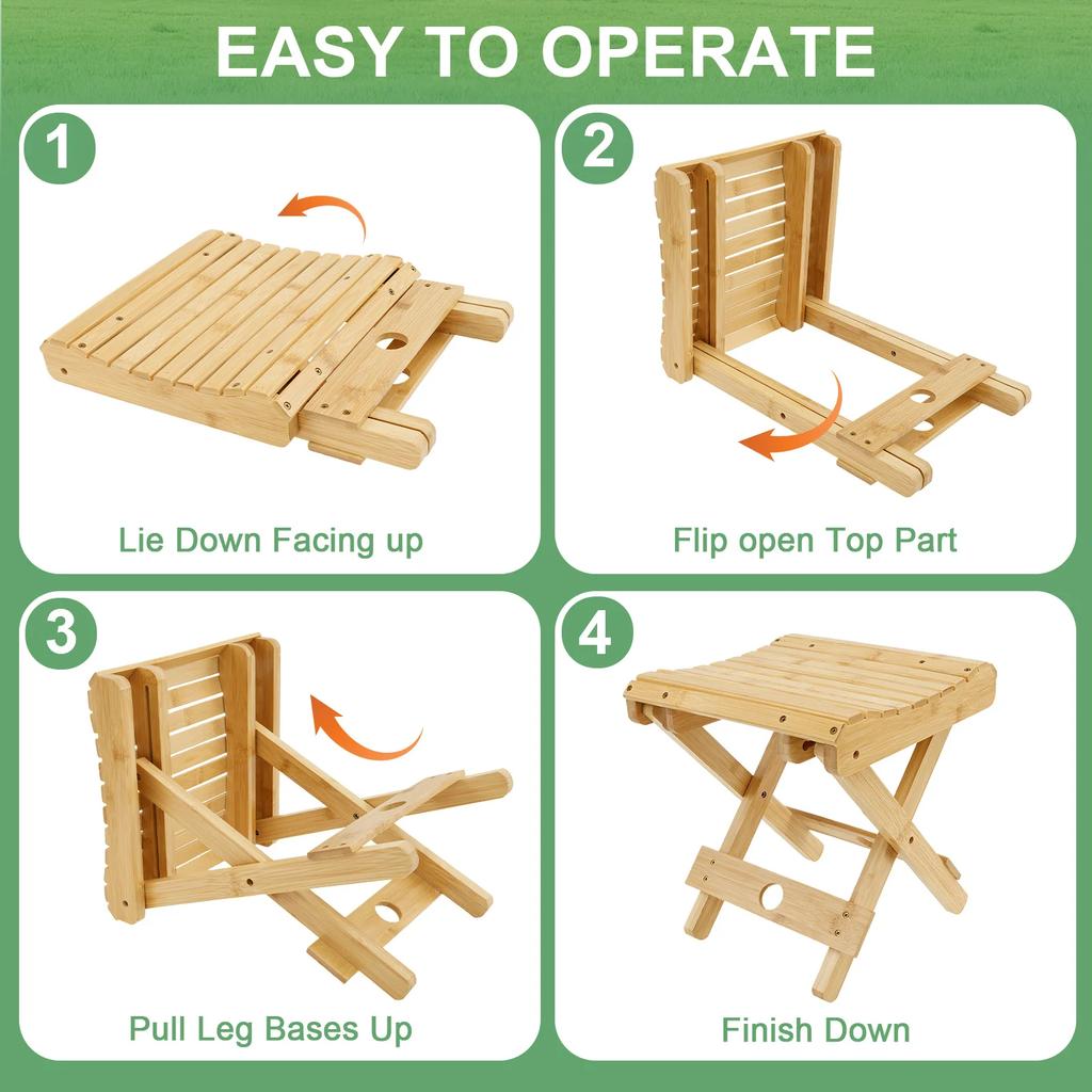 Portable Folding Stool Multi Purpose Bamboo Non-Slip Footstool For Home Bathroom Outdoor Camping Leisure Fishing Stool