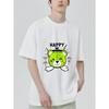 Crewneck T Shirt Black Happy Bear With Crown And Wings Graphic Print For Casual Wear