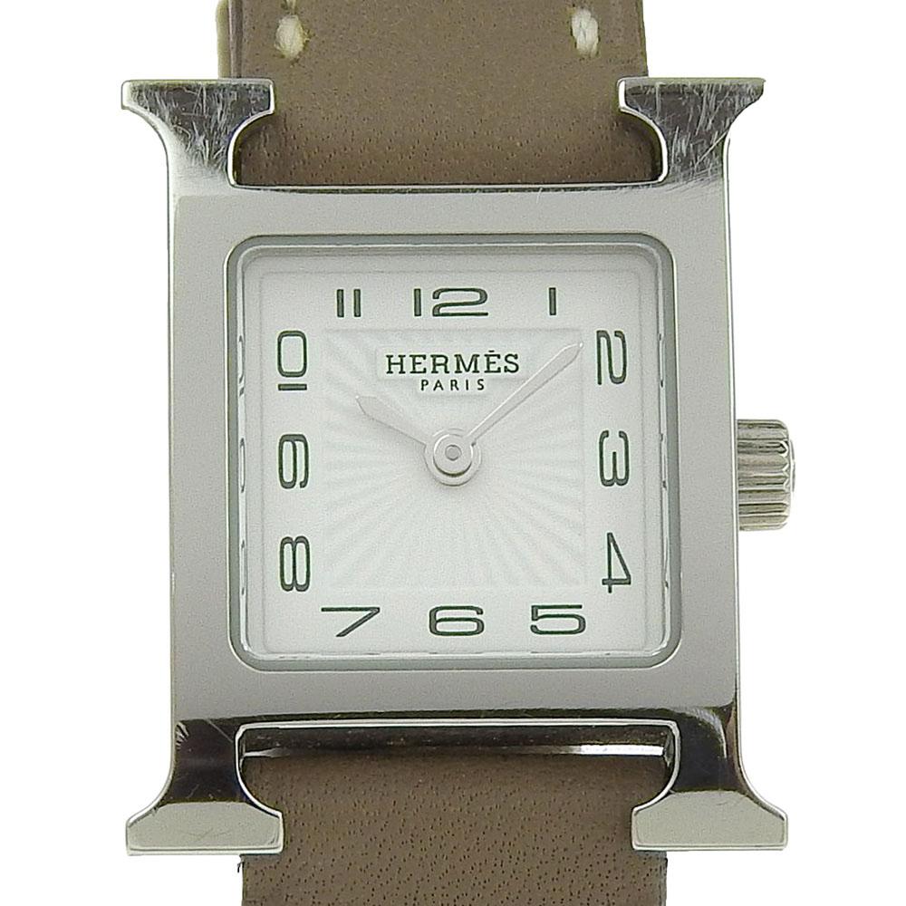 

HERMES Heure H watch Watches H1.110 Silver/Brown whiteDial Stainless Steel/leather Quartz Analog display Women Used