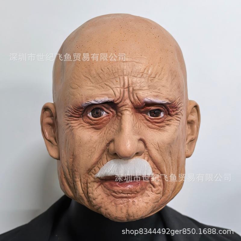 Halloween white-haired old man mask, white glowing bald head with beard latex mask, popular beauty latex headgear Old man with white beard