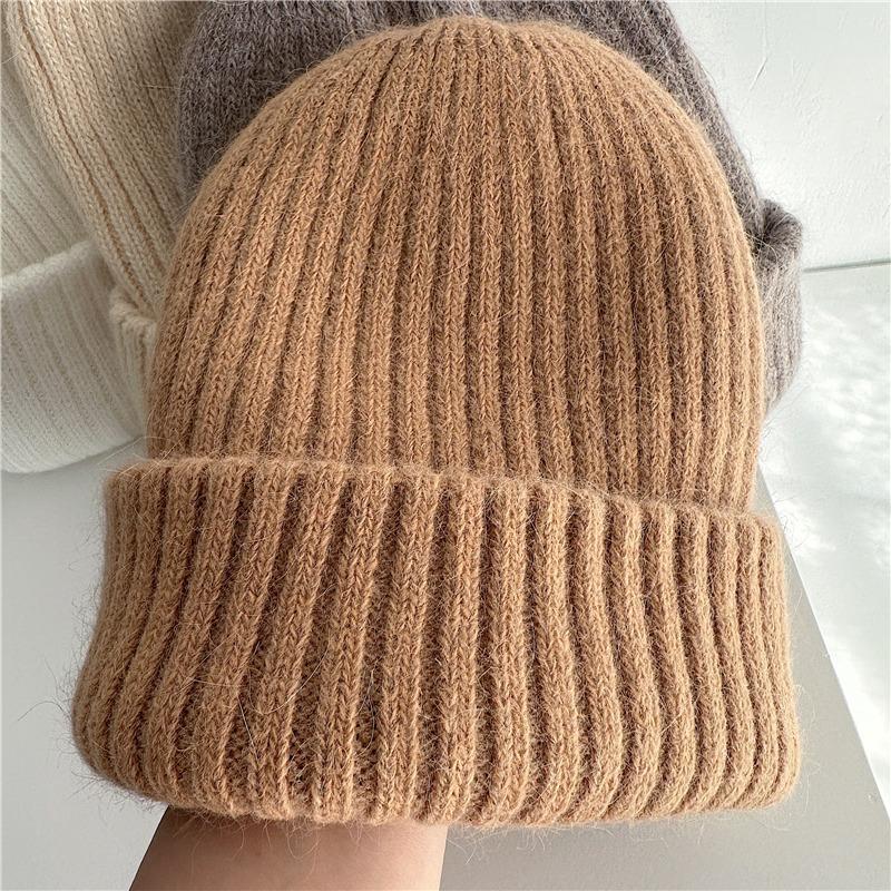 Autumn and Winter Rabbit Fur Knitted Ear Protection Hat for Women Double Layer Thickened Warm Soft and Waxy Woolen Hat Casual Baotou Cold Hat