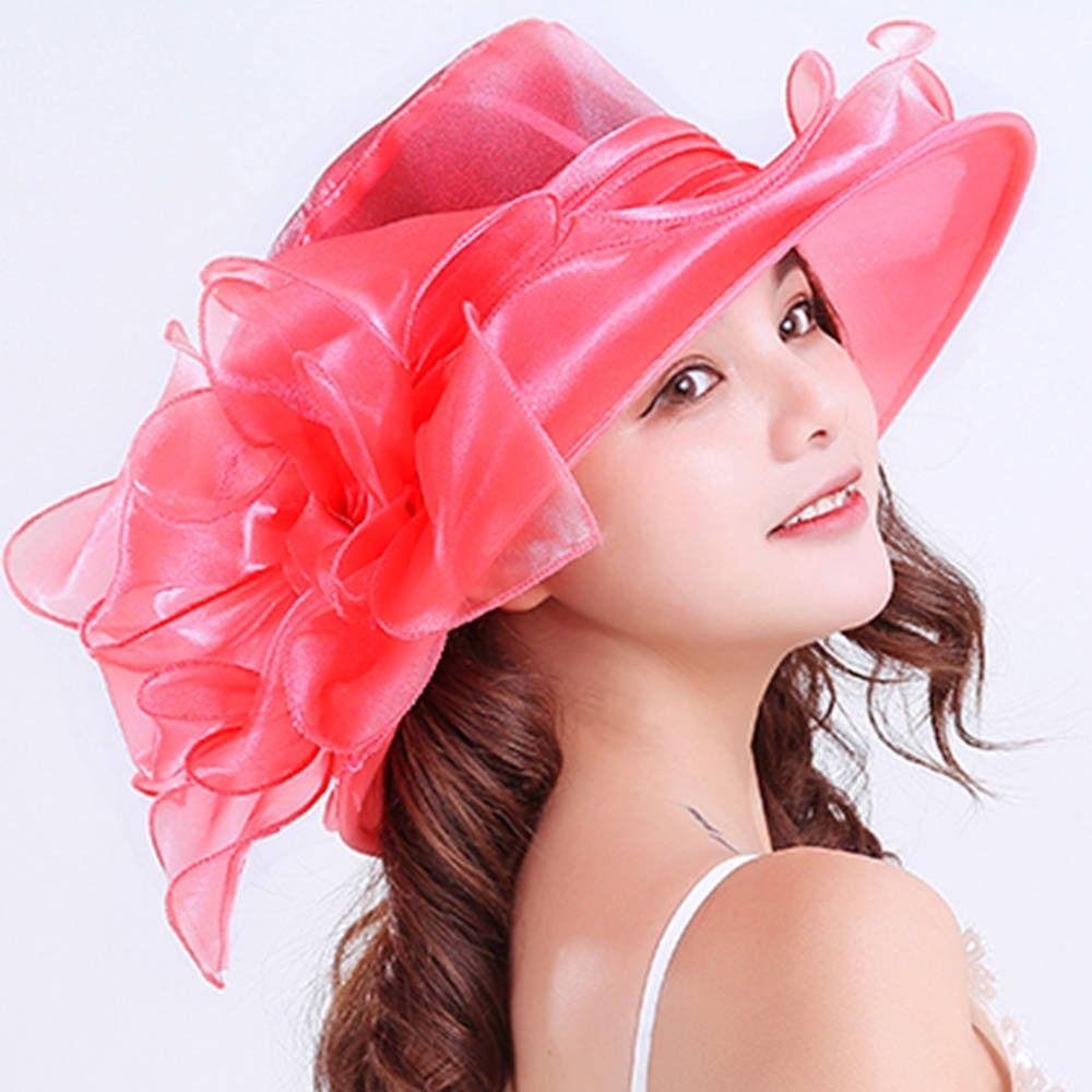 Travel Organza Mesh Hat Flower Beach Cap Elegant Bridal Wedding Hat  for Women
