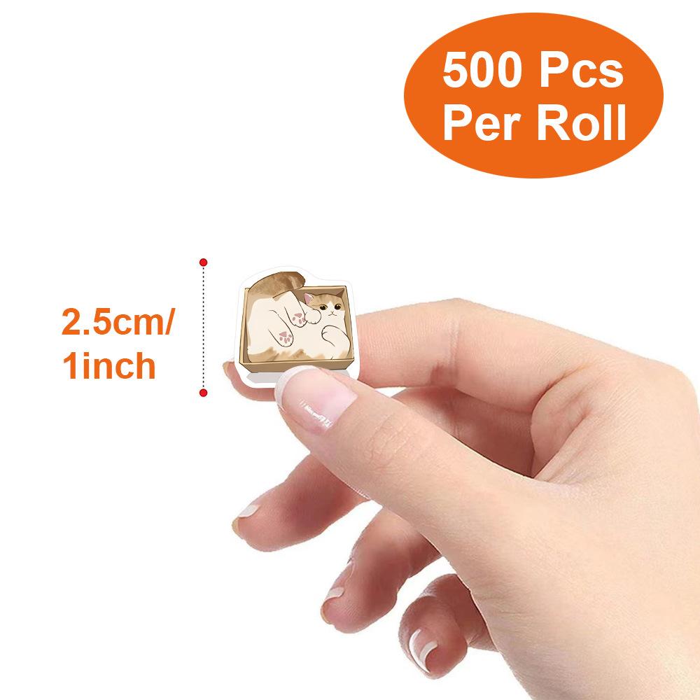 500-Sheet Kawaii Cat Scrapbooking Tape Roll Reusable Stickers for Envelope Sealing