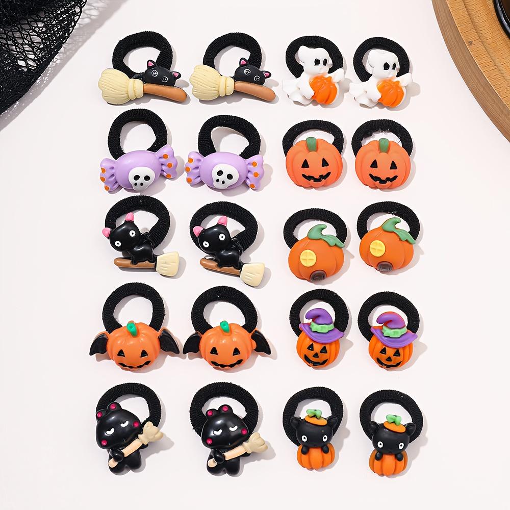 10Pcs Girls' Halloween Hair Ring - Funny Pumpkin and Ghost and Bat Cat Design Suitable for Halloween Gifts for Girls